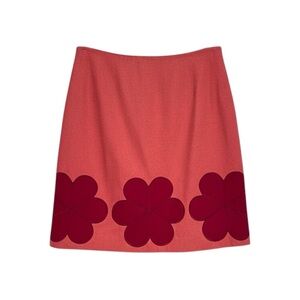 Boden Skirt Women’s Size 4 Coral Pink Wool‎ Floral Appliqué A-Line
